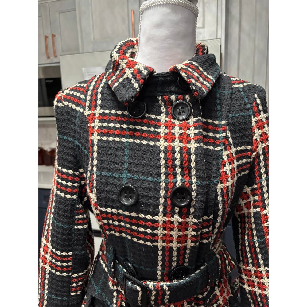 Y2K Route 21 retro sz M chunky knit peacoat plaid Academia wool blend preppy - Picture 4 of 9